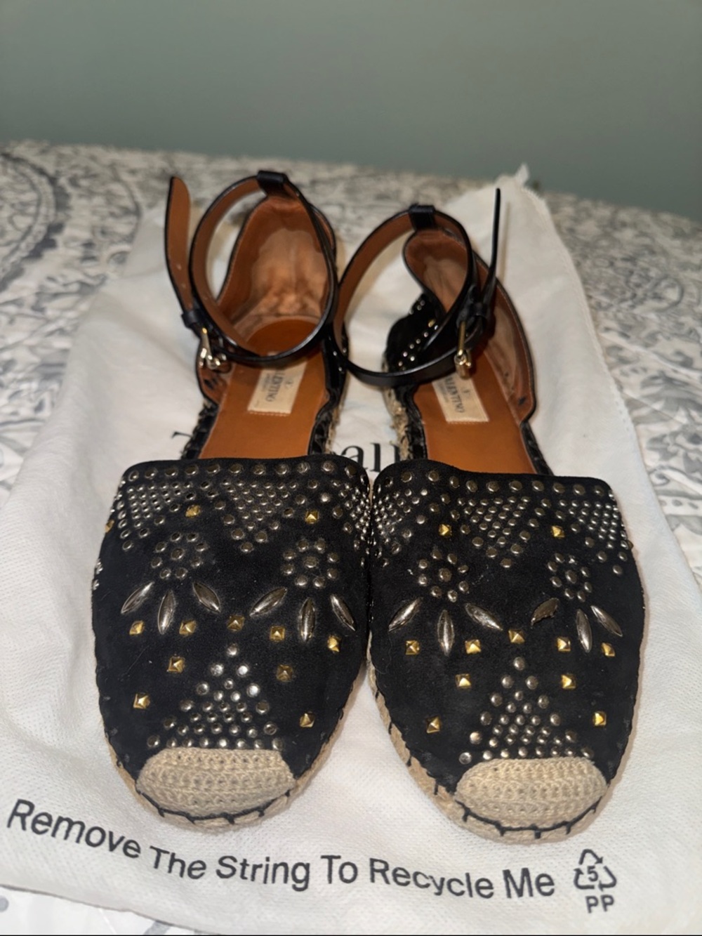 Valentino Black Embellished Ankle-Strap Espadrilles